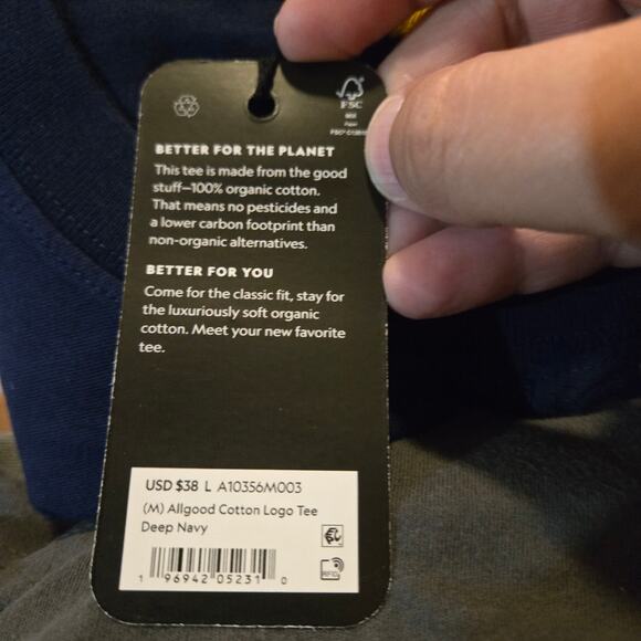 Allbirds shirt mens size large deep navy blue all good organic cotton logo tee - Picture 3 of 7